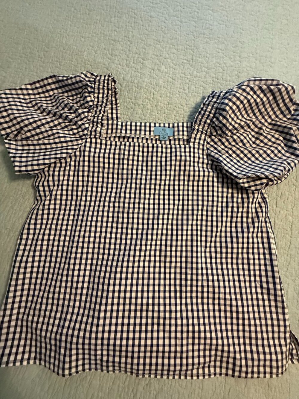 Women’s CeCe Blue Gingham Puff Sleeve Top – Classic & Feminine